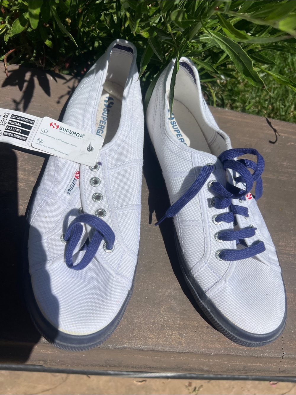 Superga Men's White Canvas Sneakers with Navy Outsole and Laces